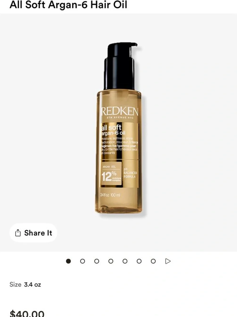 Redken All Soft Argan-6 Oil in Gold Bottle with Black Pump